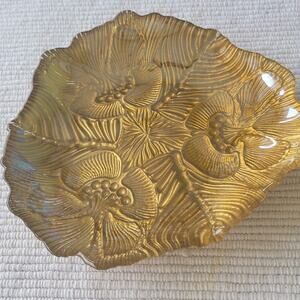 Glass Trinket Candy Dish Floral Decoration Gold Underlay Floral Vintage Unique